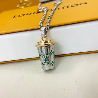 Louis Vuitton Silver Gold Cup-Shaped Pendant Enamel Monogram Necklace
