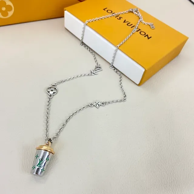 Louis Vuitton Silver Gold Cup-Shaped Pendant Enamel Monogram Necklace 3