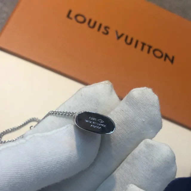 Louis Vuitton Silver Gold Padlock-Shaped Pendant Engraved LV Monogram Necklace 5