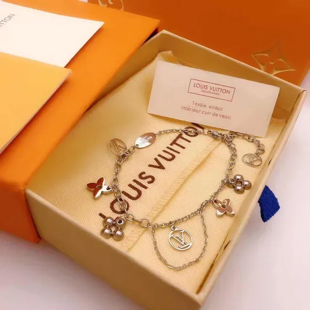 Louis Vuitton Silver Pink Multi-Charm Chain-Link Bracelet 6