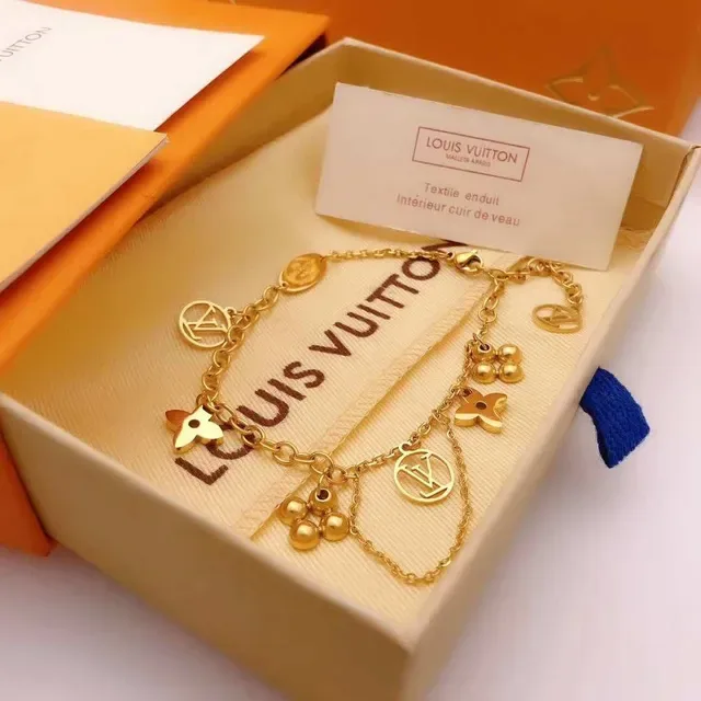 Louis Vuitton Silver Pink Multi-Charm Chain-Link Bracelet 7