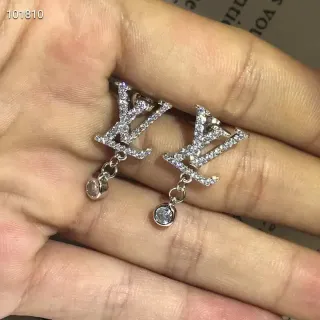 Louis Vuitton Silver Transparent Crystal-Pavé Monogram Dangling Drop Earrings
