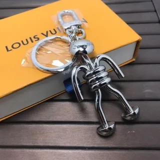 Louis Vuitton Stick Figure Silver Blue Polished Chrome Metal Articulated Silhouette Phone Accessory