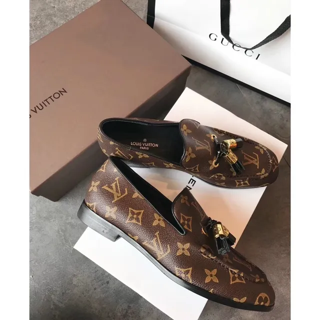 Louis Vuitton Mocassim de Franjas Marrom Monograma Lona Mocassins 3