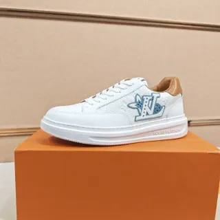 Louis Vuitton White Beige Leather Upper Embroidered Monogram Logo Lifestyle Sneakers