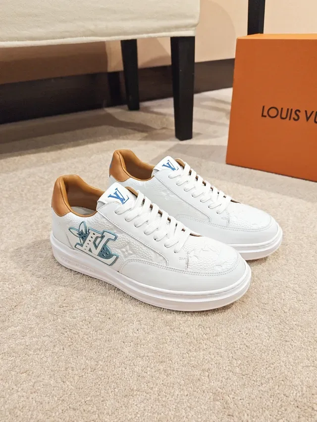 Louis Vuitton White Beige Leather Upper Embroidered Monogram Logo Lifestyle Sneakers 4