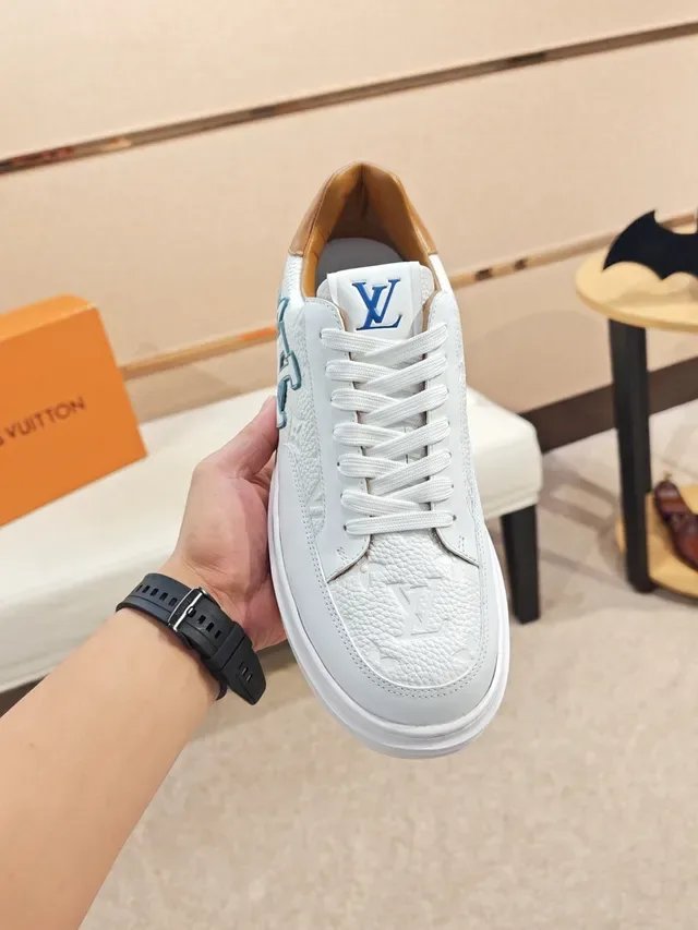 Louis Vuitton White Beige Leather Upper Embroidered Monogram Logo Lifestyle Sneakers 5