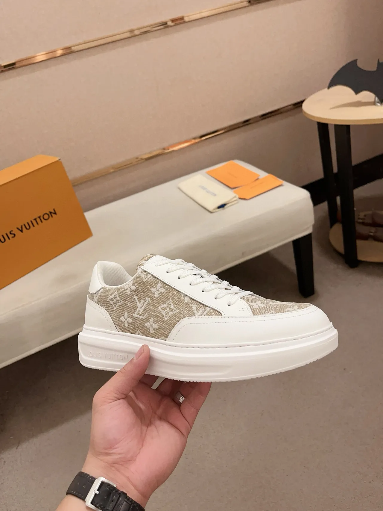 Louis Vuitton White Beige Monogrammed Textile Leather Accents Lifestyle Sneakers 5