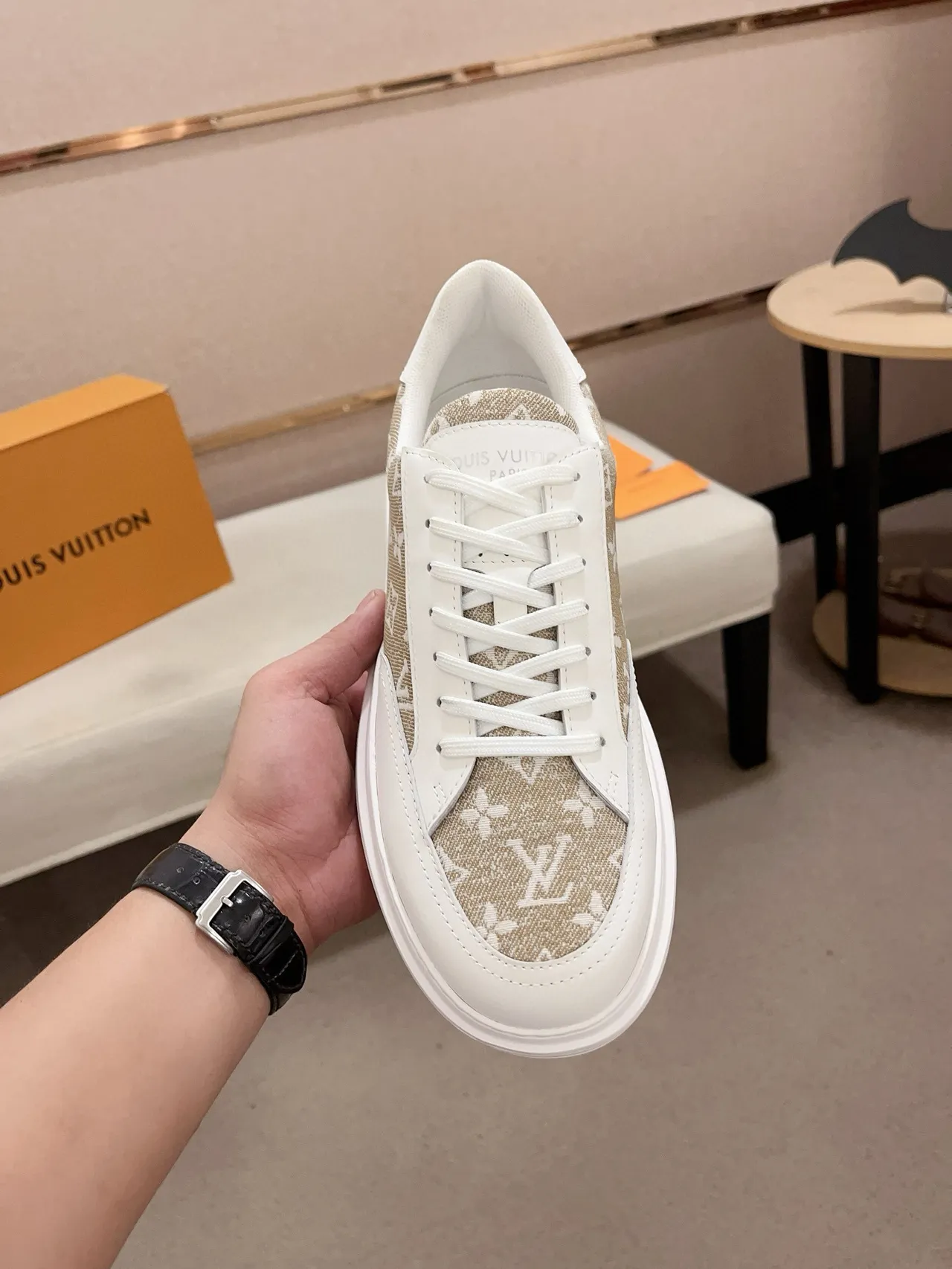 Louis Vuitton White Beige Monogrammed Textile Leather Accents Lifestyle Sneakers 6
