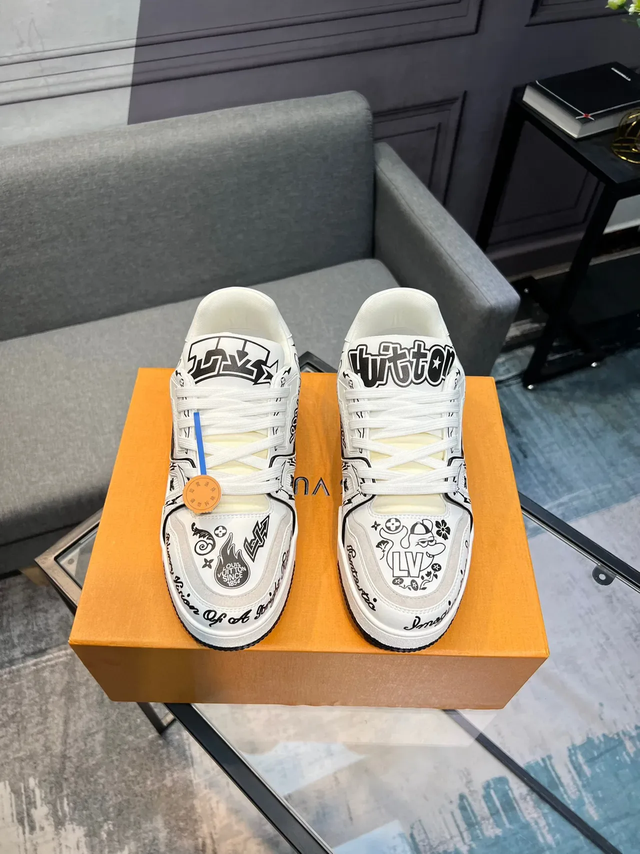 Louis Vuitton White Black Graphic-Print Low-Top Lifestyle Sneakers 2