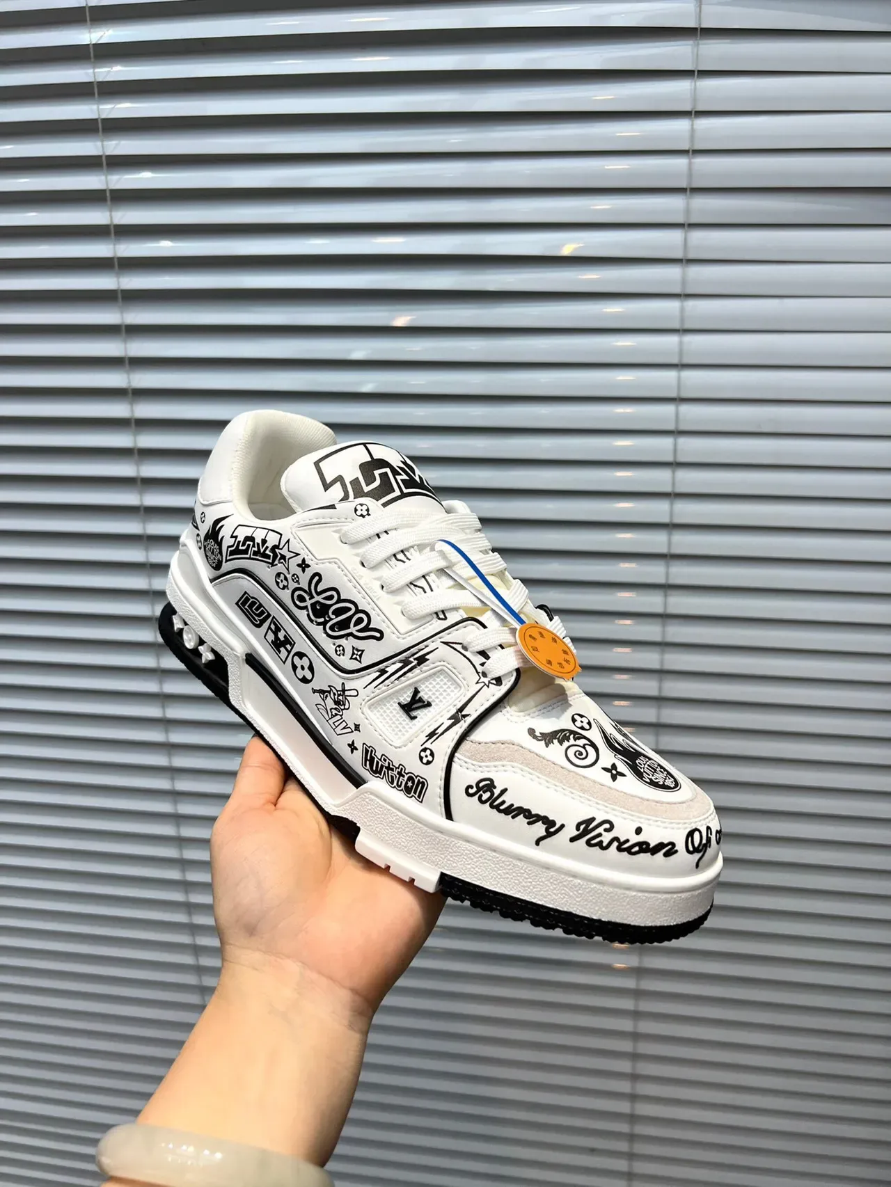 Louis Vuitton White Black Graphic-Print Low-Top Lifestyle Sneakers 6