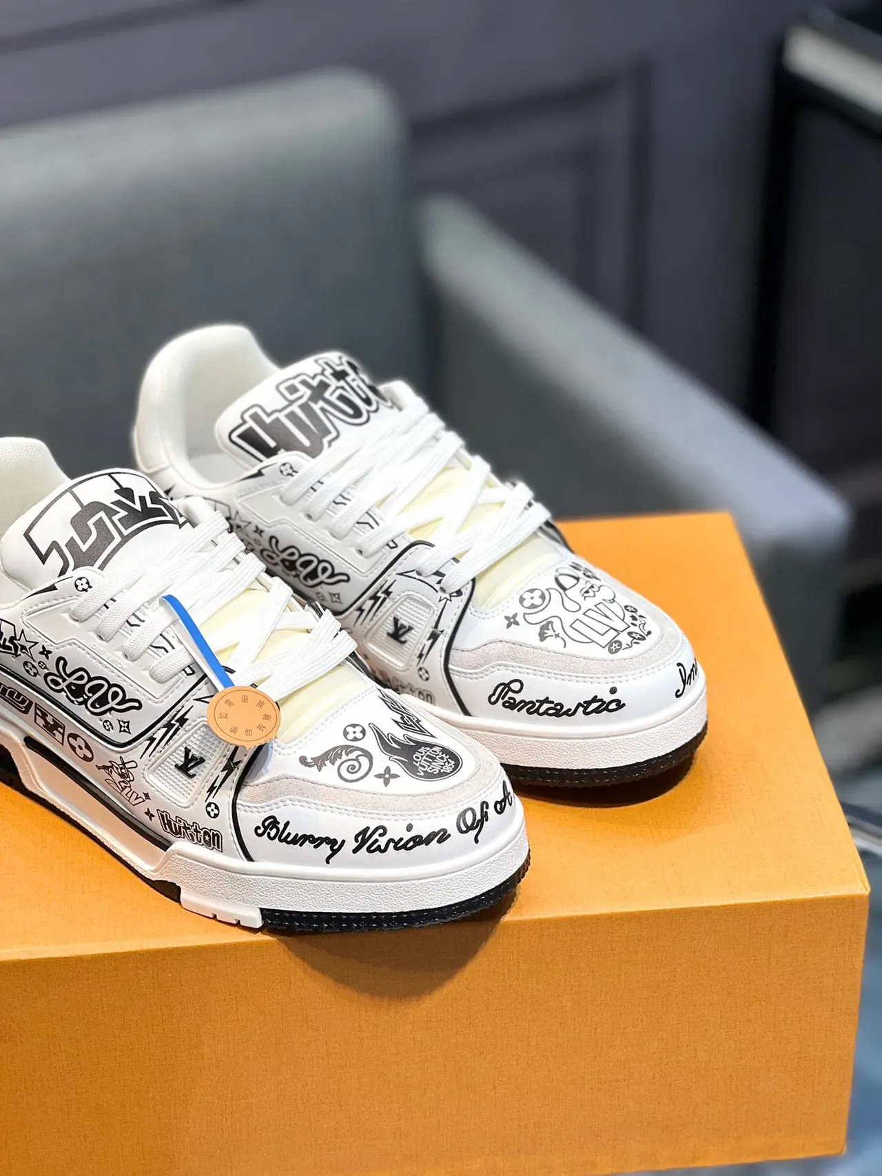 Louis Vuitton White Black Graphic-Print Low-Top Lifestyle Sneakers 9