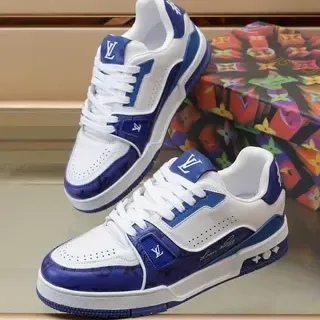 Louis Vuitton Zapatillas Lifestyle Blancas Azules Construcción De Paneles En Capas Punta Perforada