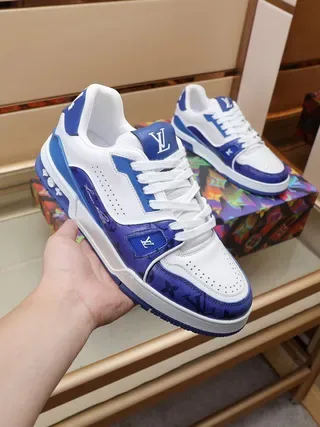 Louis Vuitton White Blue Layered Panel Construction Perforated Toebox Lifestyle Sneakers 2