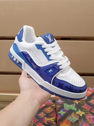 Louis Vuitton White Blue Layered Panel Construction Perforated Toebox Lifestyle Sneakers 3