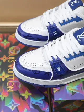 Louis Vuitton White Blue Layered Panel Construction Perforated Toebox Lifestyle Sneakers 5