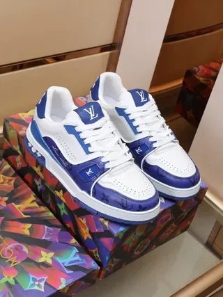 Louis Vuitton White Blue Layered Panel Construction Perforated Toebox Lifestyle Sneakers 6