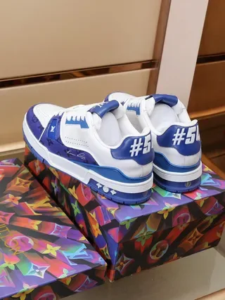 Louis Vuitton White Blue Layered Panel Construction Perforated Toebox Lifestyle Sneakers 7