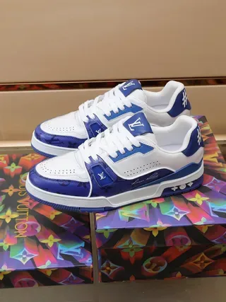 Louis Vuitton White Blue Layered Panel Construction Perforated Toebox Lifestyle Sneakers 8