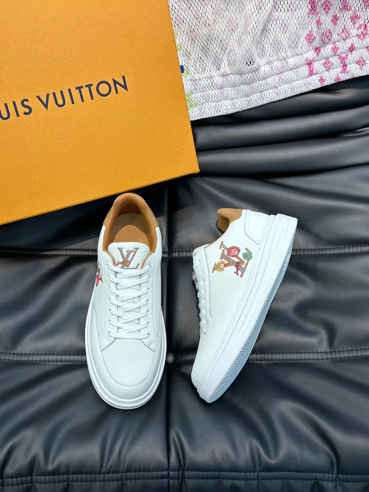 Louis Vuitton White Brown Leather Low-Top Embroidered LV Monogram Lifestyle Sneakers 4