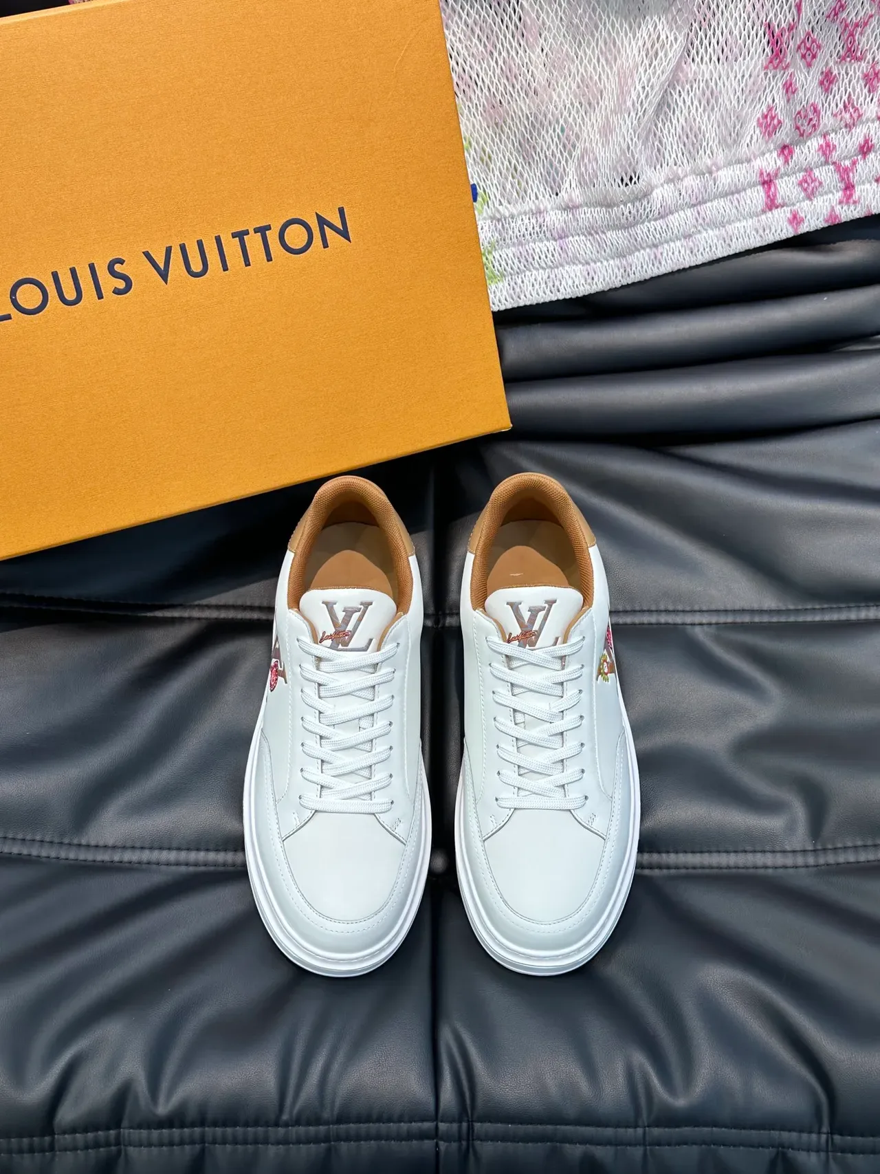 Louis Vuitton White Brown Leather Low-Top Embroidered LV Monogram Lifestyle Sneakers 5