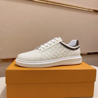 Louis Vuitton Zapatos Lifestyle Blancos Marrones con Monogram-Embossed Cuero Low-Top con Cordones