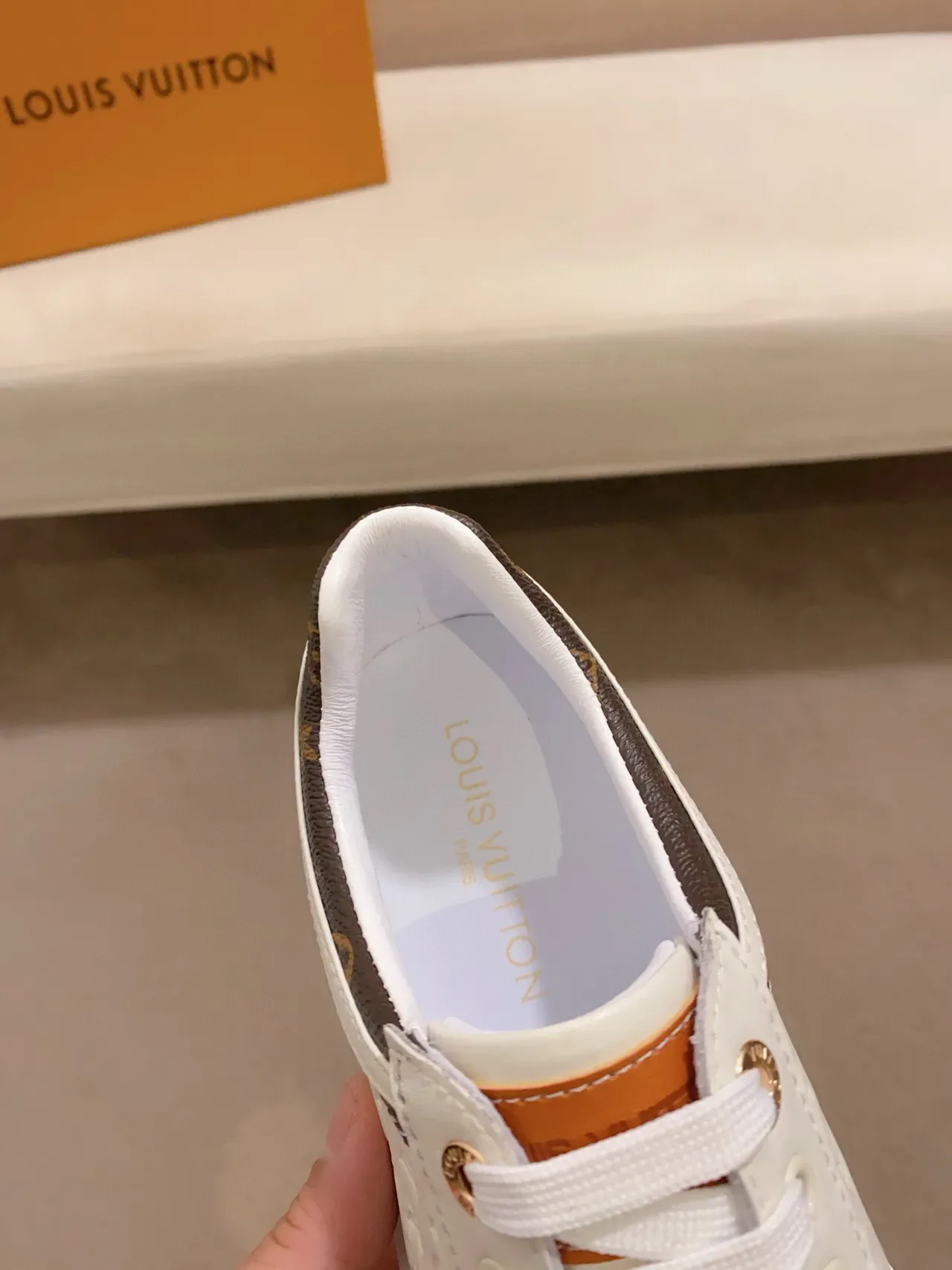Louis Vuitton White Brown Monogram-Embossed Leather Low-Top Lace-Up Lifestyle Sneakers 6