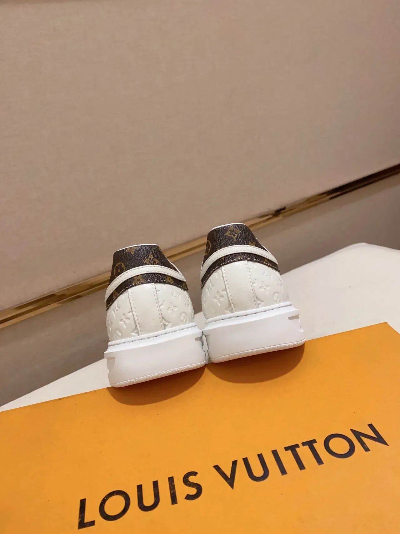 Louis Vuitton White Brown Monogram-Embossed Leather Low-Top Lace-Up Lifestyle Sneakers 8
