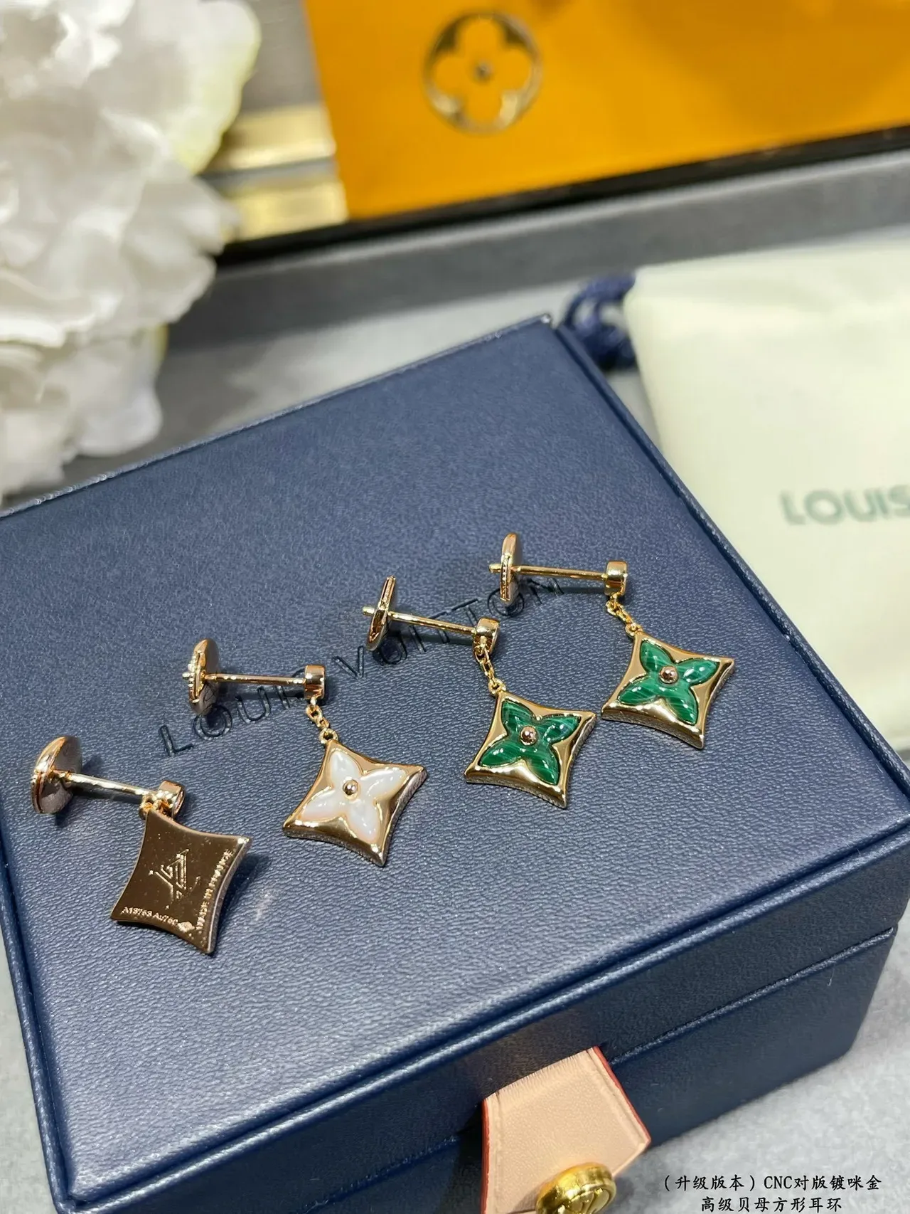 Louis Vuitton White Gold Quatrefoil Floral Pendant Metal Earrings 8