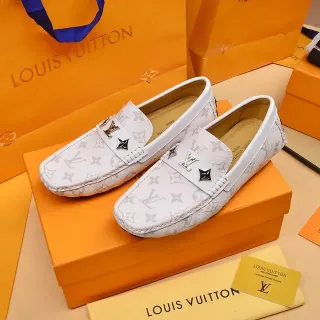 Louis Vuitton White Gray Monogram-Print Leather Metal LV Buckle Loafer