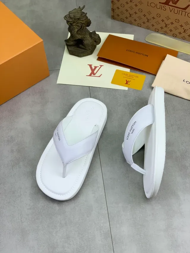 Louis Vuitton White Leather Thong Strap Slippers 5