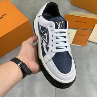 Louis Vuitton White Navy Leather Oversized Monogram Side Panel Lifestyle Sneakers