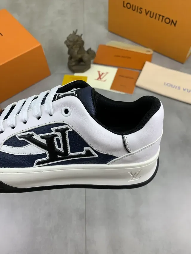Louis Vuitton White Navy Leather Oversized Monogram Side Panel Lifestyle Sneakers 3