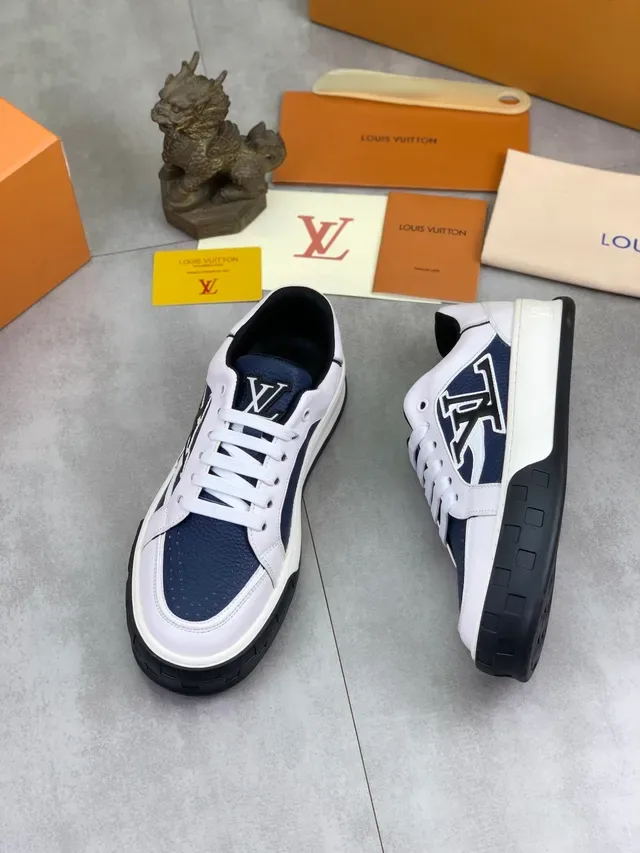Louis Vuitton White Navy Leather Oversized Monogram Side Panel Lifestyle Sneakers 5