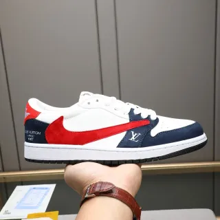 Louis Vuitton White Navy Low-Top Layered Suede And Leather Lifestyle Sneakers