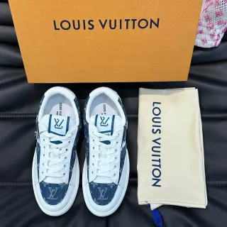 Louis Vuitton White Navy Monogrammed Textile Leather Accents Lifestyle Sneakers