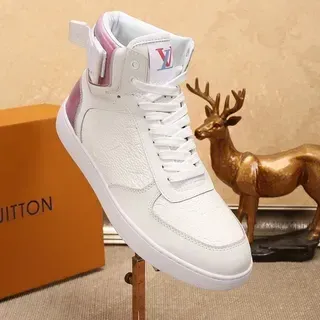 Louis Vuitton Zapatillas Lifestyle de Cuero Texturizado Blanco y Rosa, Alto