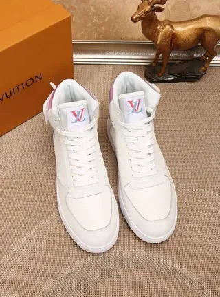 Louis Vuitton White Pink High-Top Textured Leather Lifestyle Sneakers 2