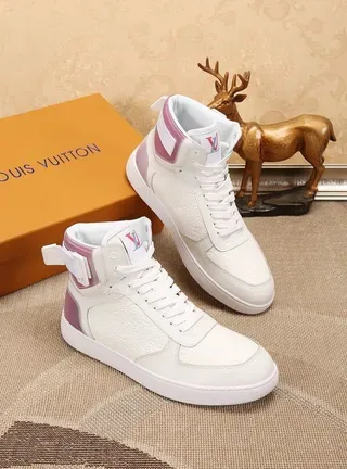 Louis Vuitton White Pink High-Top Textured Leather Lifestyle Sneakers 5