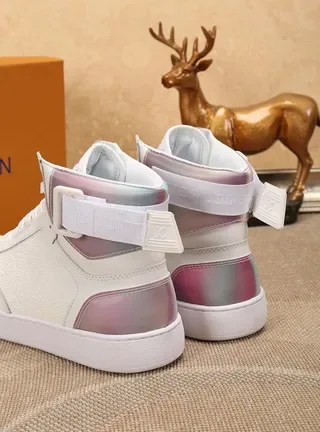Louis Vuitton White Pink High-Top Textured Leather Lifestyle Sneakers 6