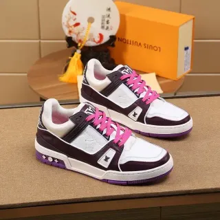 Louis Vuitton Blancos y Morados Construcción de Cuero y Sintético en Capas Bloqueo de Color Bold Sneakers Lifestyle