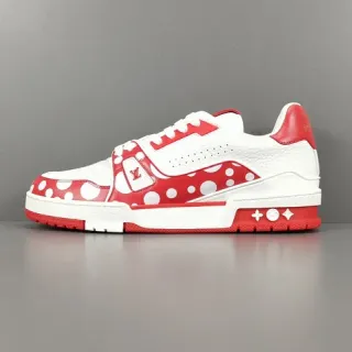 Louis Vuitton Zapatillas Lifestyle Blancas Rojas con paneles lunares perforados de cuero superior
