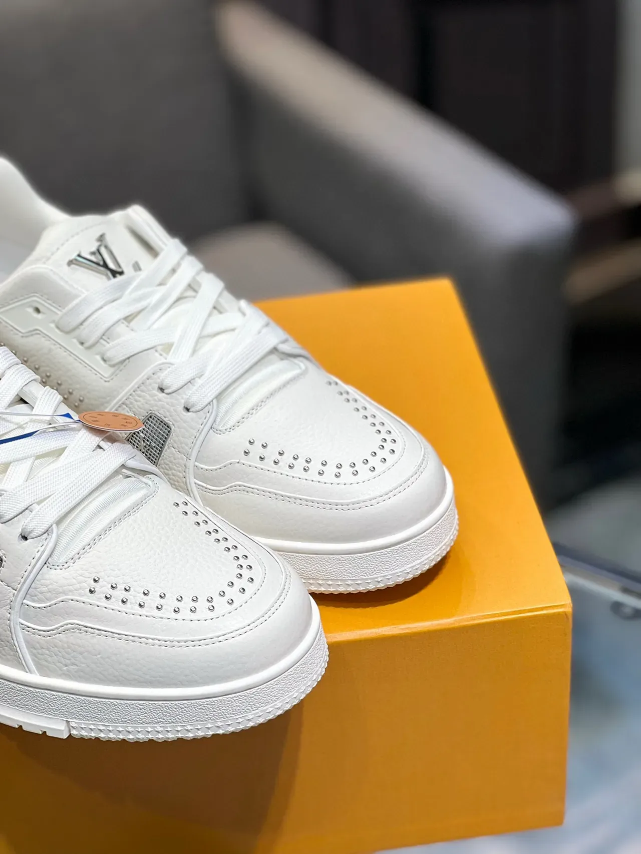 Louis Vuitton White Silver Full-Grain Leather Perforated Detailing Lifestyle Sneakers 9