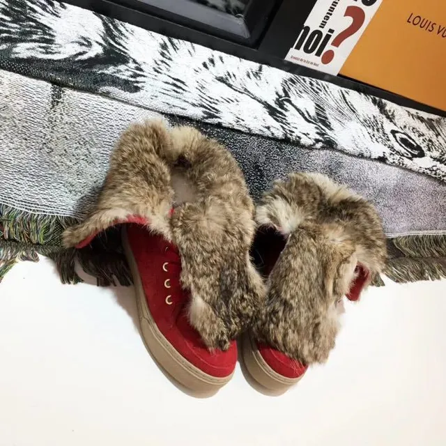 Bottes d'hiver Louis Vuitton rouge beige monogrammé daim col fourré fourrure bottes mi-mollet 7