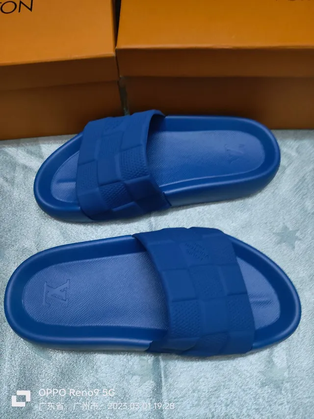 Louis Vuitton Woven-Check Strap Blue Slippers 2