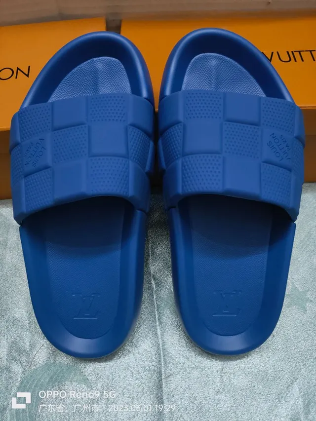Louis Vuitton Woven-Check Strap Blue Slippers 3
