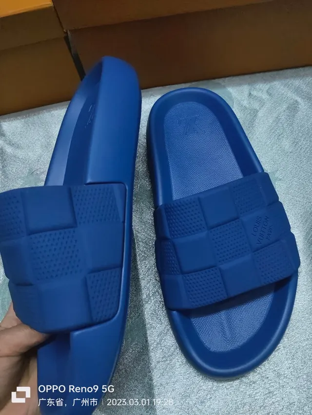 Louis Vuitton Woven-Check Strap Blue Slippers 4