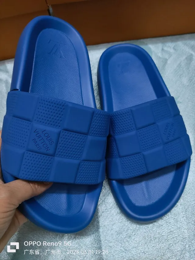 Louis Vuitton Woven-Check Strap Blue Slippers 5