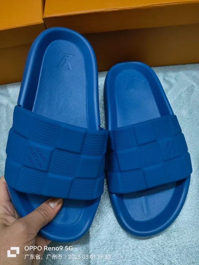 Louis Vuitton Woven-Check Strap Blue Slippers 7