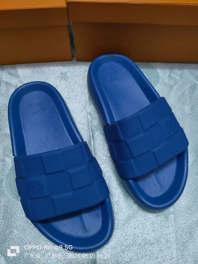 Louis Vuitton Woven-Check Strap Blue Slippers 8
